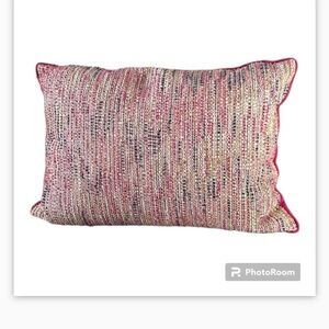 Textured Multi Stripe Throw Pillow Down Filled Solid Fuschia Velvet Back